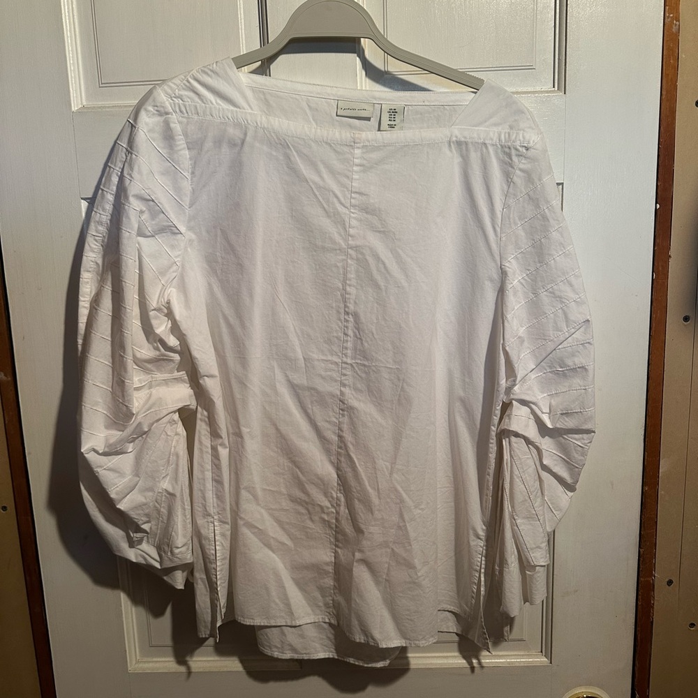 Women's White Cotton Textured Sleeve Blouse